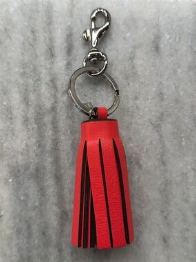 Coach Leather Tassel Key Chain in Bright Coral - Like New!
